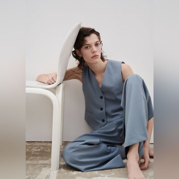 ZARA BLUE BUTTON TAILORED VEST - Picture 7 of 12